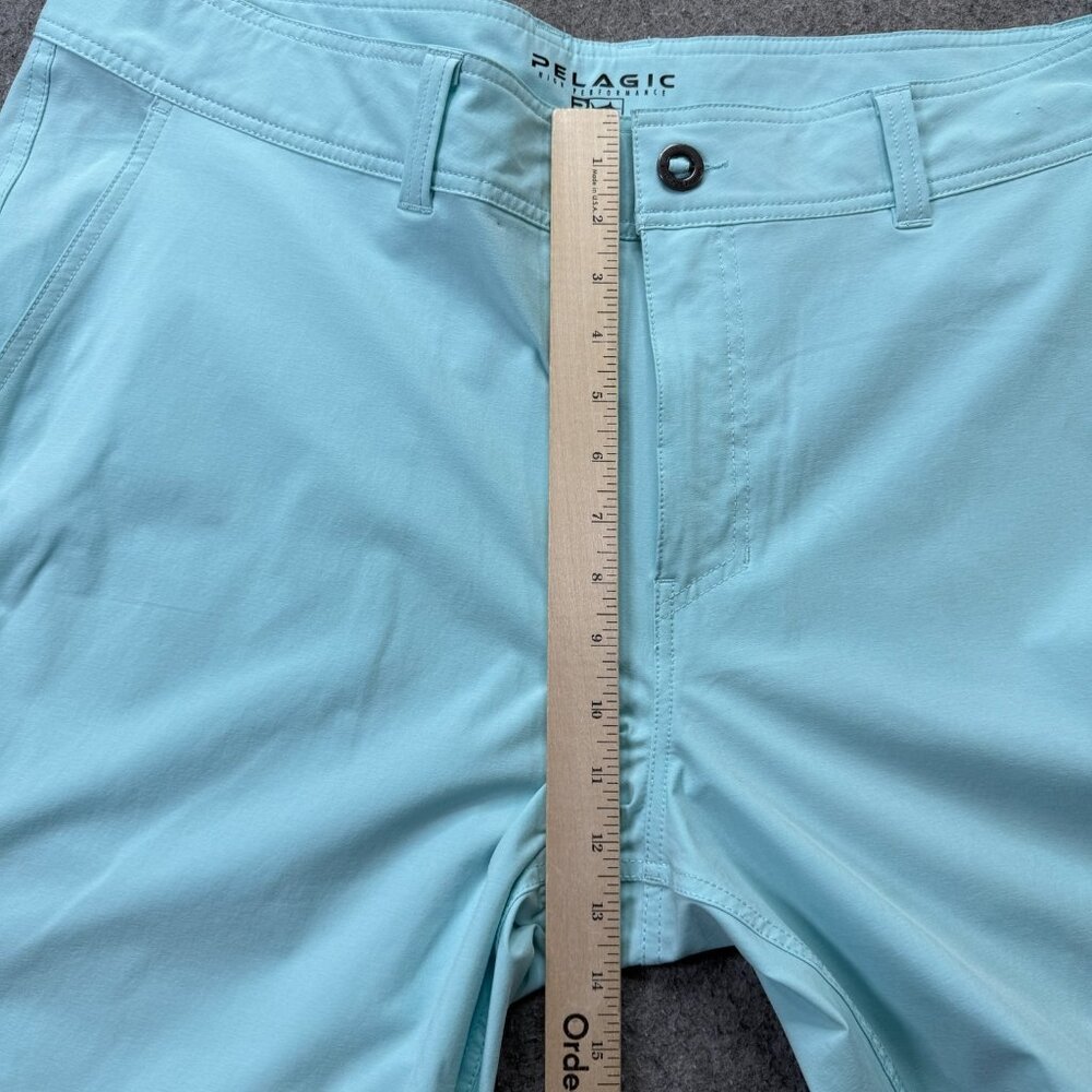 Pelagic Mako Hybrid Fishing Shorts Men 40 Blue Solid Stretch Performance 8" - Picture 13 of 14